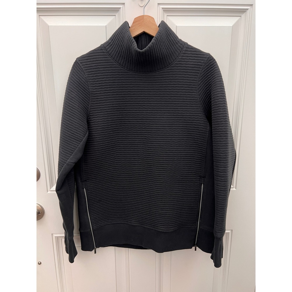 All in Motion Black Ribbed Textured Funnel Neck Pullover Sweatshirt Thumbholes S